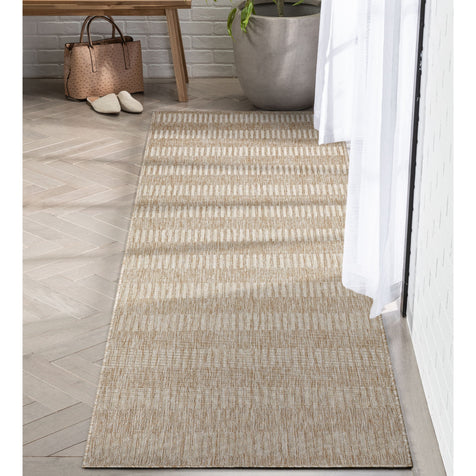 Stria Modern Stripes Indoor/Outdoor Beige Flat-Weave Rug
