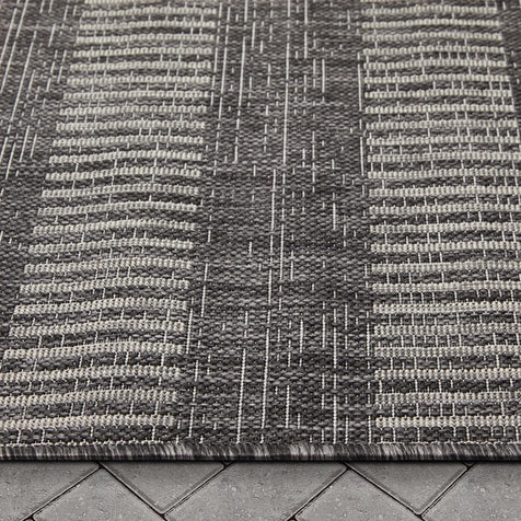 Stria Modern Stripes Indoor/Outdoor Black Flat-Weave Rug