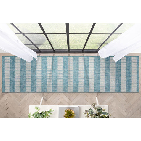 Stria Modern Stripes Indoor/Outdoor Blue Flat-Weave Rug