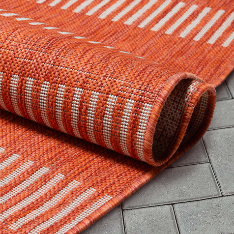 Stria Modern Stripes Indoor/Outdoor Orange Flat-Weave Rug