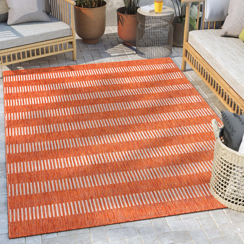 Stria Modern Stripes Indoor/Outdoor Orange Flat-Weave Rug