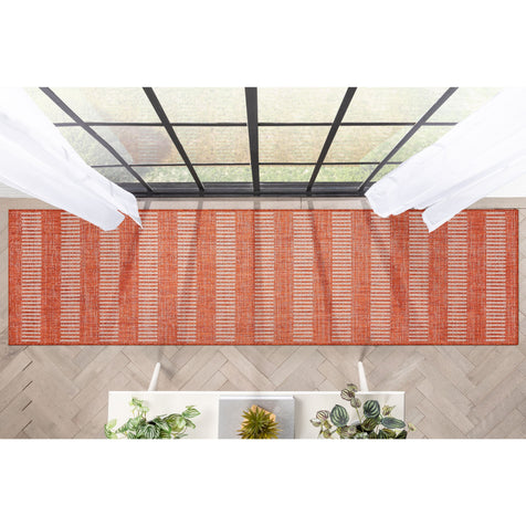 Stria Modern Stripes Indoor/Outdoor Orange Flat-Weave Rug