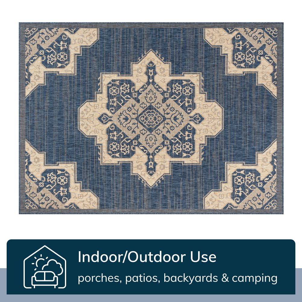 Bloome Medallion Indoor Outdoor Blue Flatweave 5'3" x 7'3" Rug