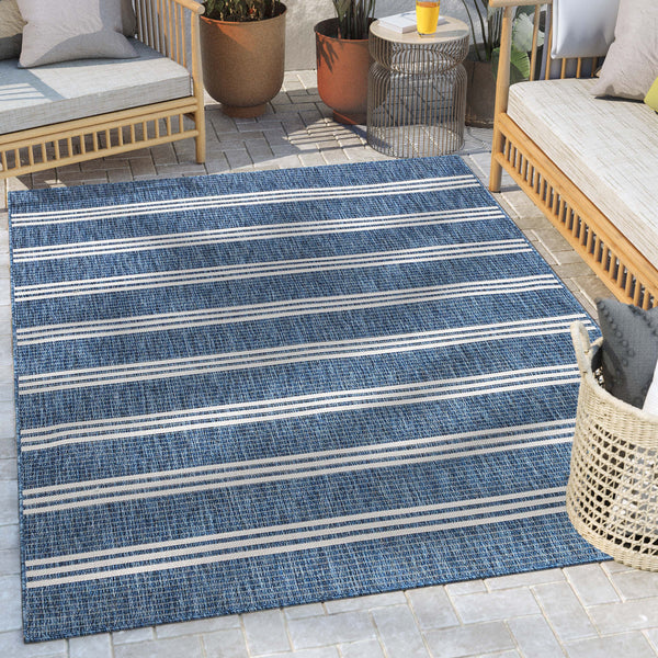 Catalina Modern Stripes Indoor/Outdoor Blue Flat-Weave Rug