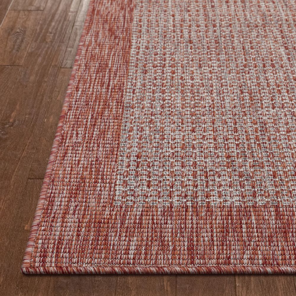 Odin Solid & Striped Border Indoor Outdoor Coral Flatweave Rug