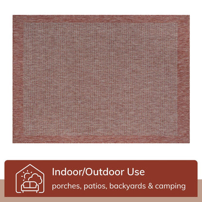 Odin Solid & Striped Border Indoor Outdoor Coral Flatweave Rug