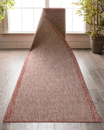 Odin Custom Size Indoor/Outdoor Runner Solid & Striped Coral 31 Inch Width x Choose Your Length Hallway Flat-Weave Runner Rug