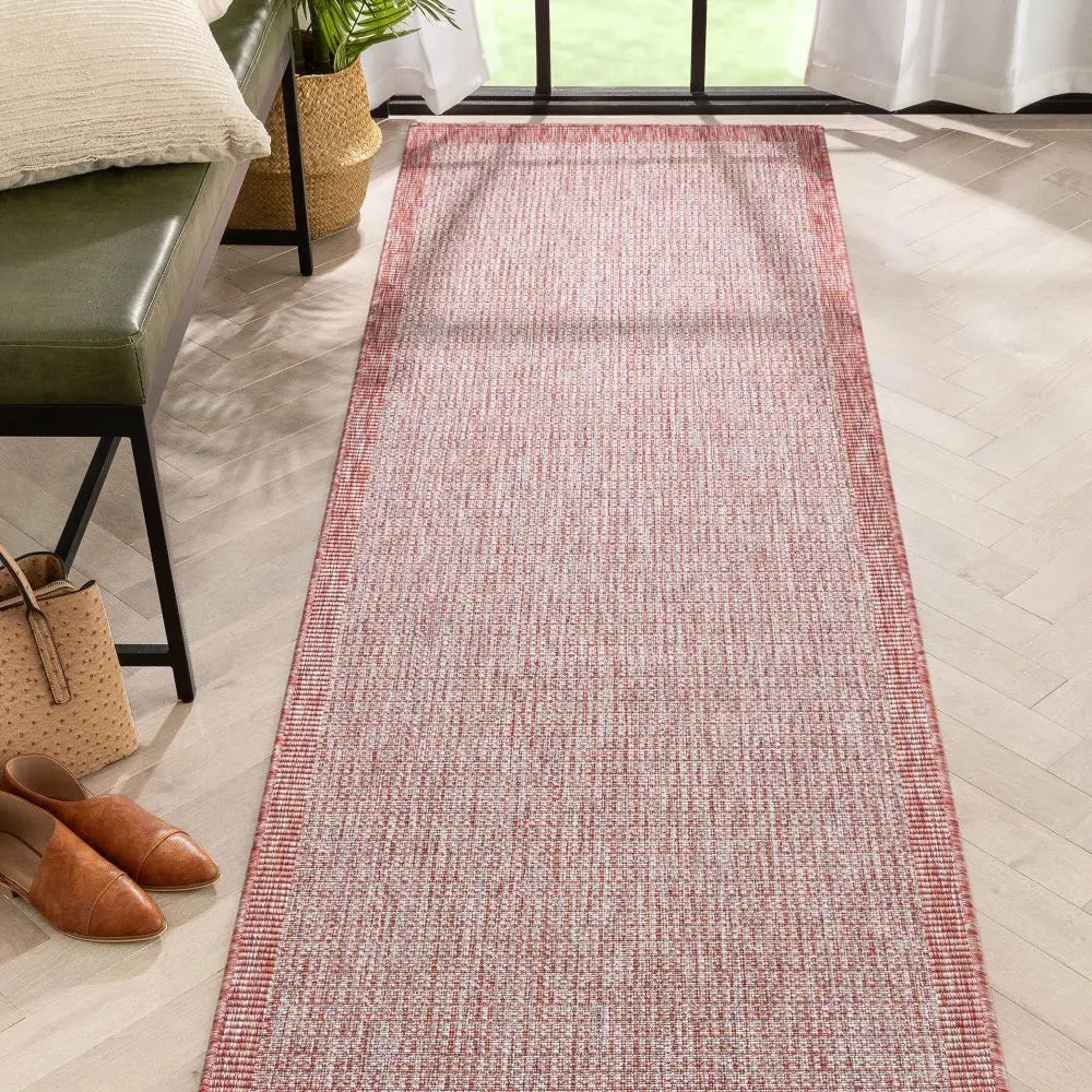Odin Solid & Striped Border Indoor Outdoor Coral Flatweave Rug Well Woven
