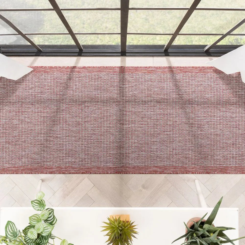 Odin Solid & Striped Border Indoor Outdoor Coral Flatweave Rug Well Woven