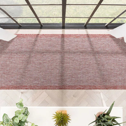Odin Solid & Striped Border Indoor Outdoor Coral Flatweave Rug Well Woven