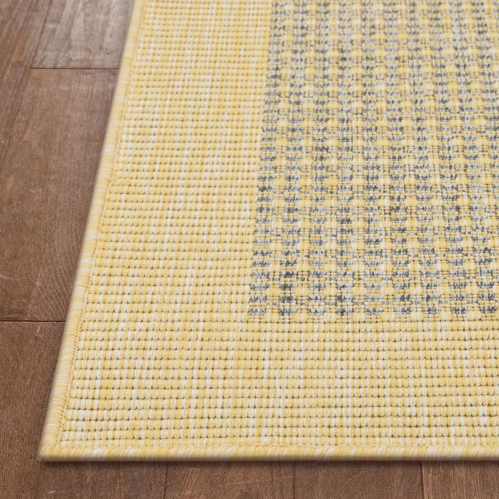 Odin Solid & Striped Border Indoor Outdoor Yellow Flatweave Rug