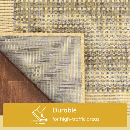 Odin Solid & Striped Border Indoor Outdoor Yellow Flatweave Rug