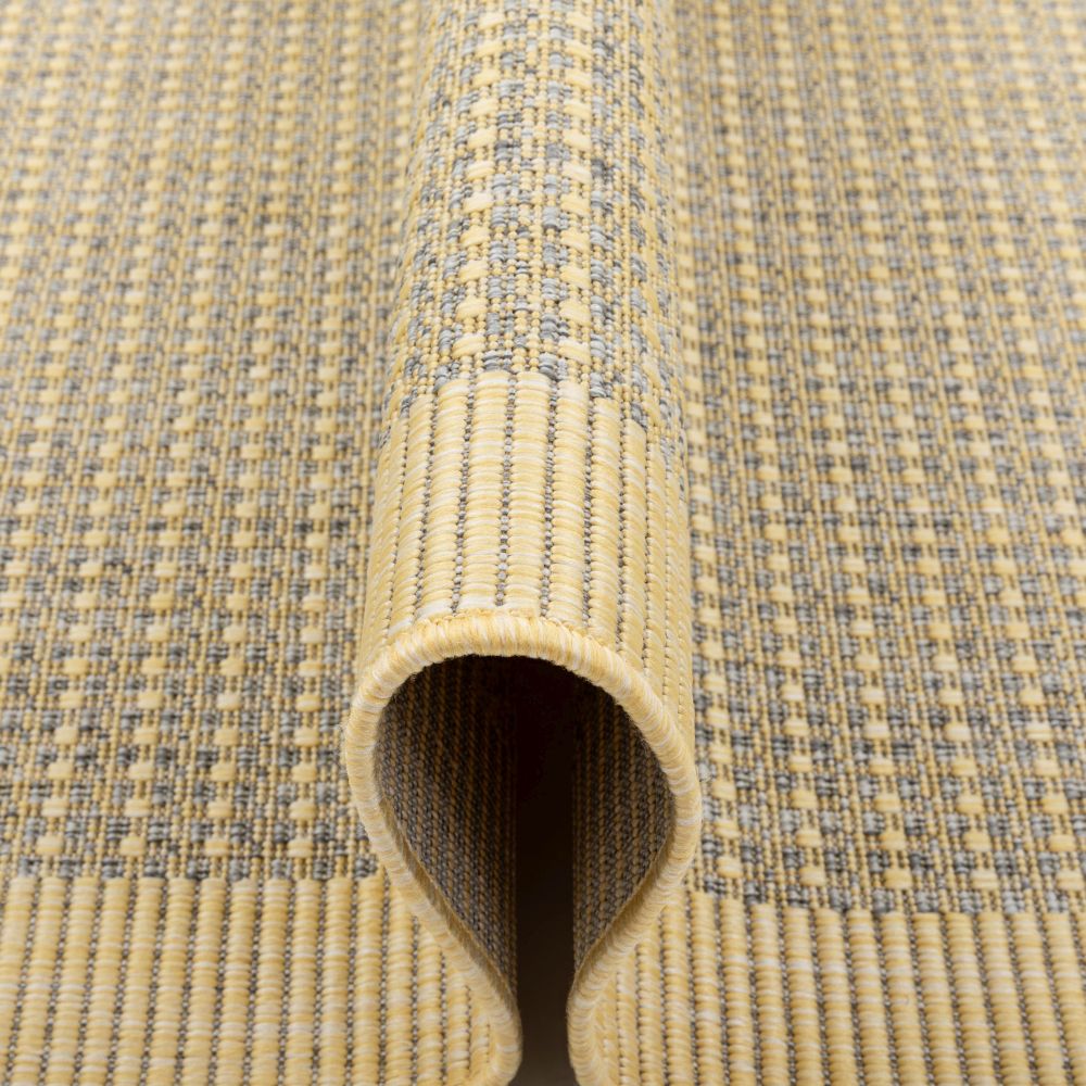 Odin Solid & Striped Border Indoor Outdoor Yellow Flatweave Rug