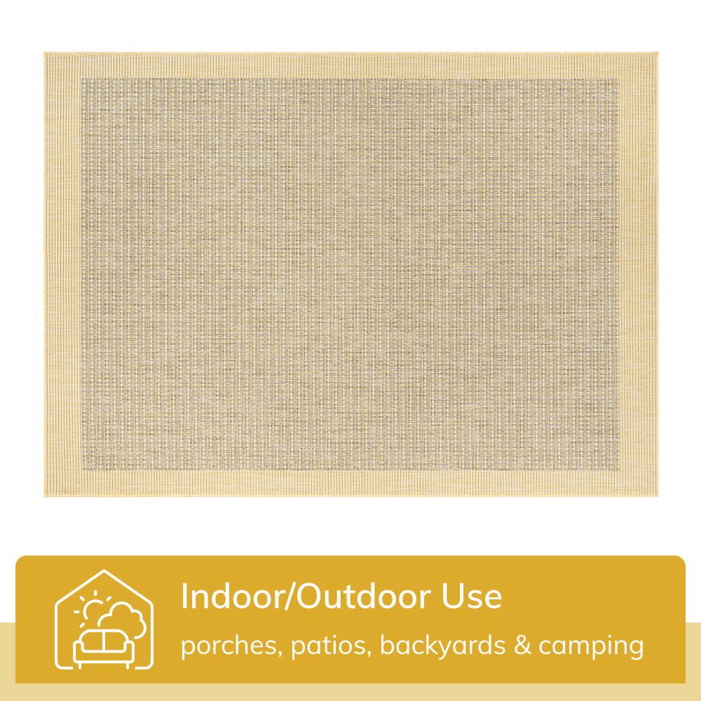 Odin Solid & Striped Border Indoor Outdoor Yellow Flatweave Rug