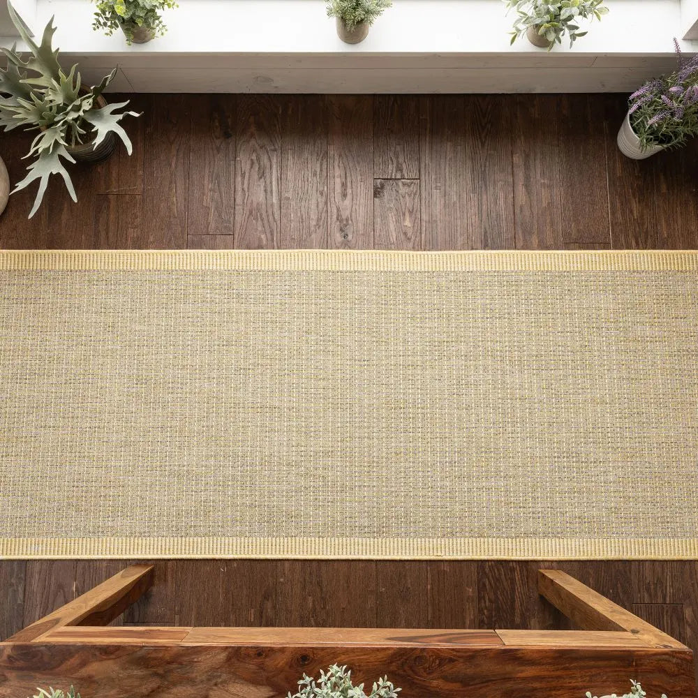 Odin Solid & Striped Border Indoor Outdoor Yellow Flatweave Rug Well Woven