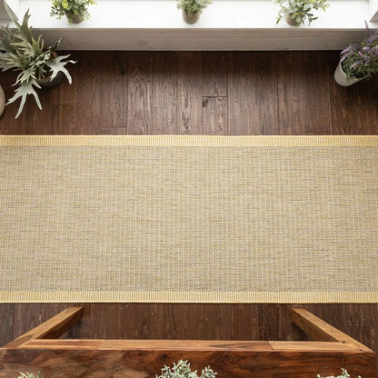 Odin Solid & Striped Border Indoor Outdoor Yellow Flatweave Rug Well Woven