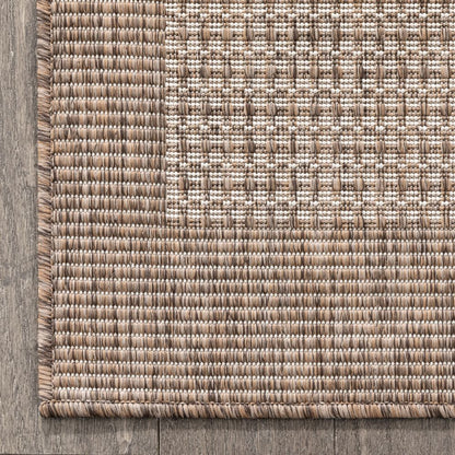 Odin Solid & Striped Border Indoor Outdoor Ivory Flatweave Rug