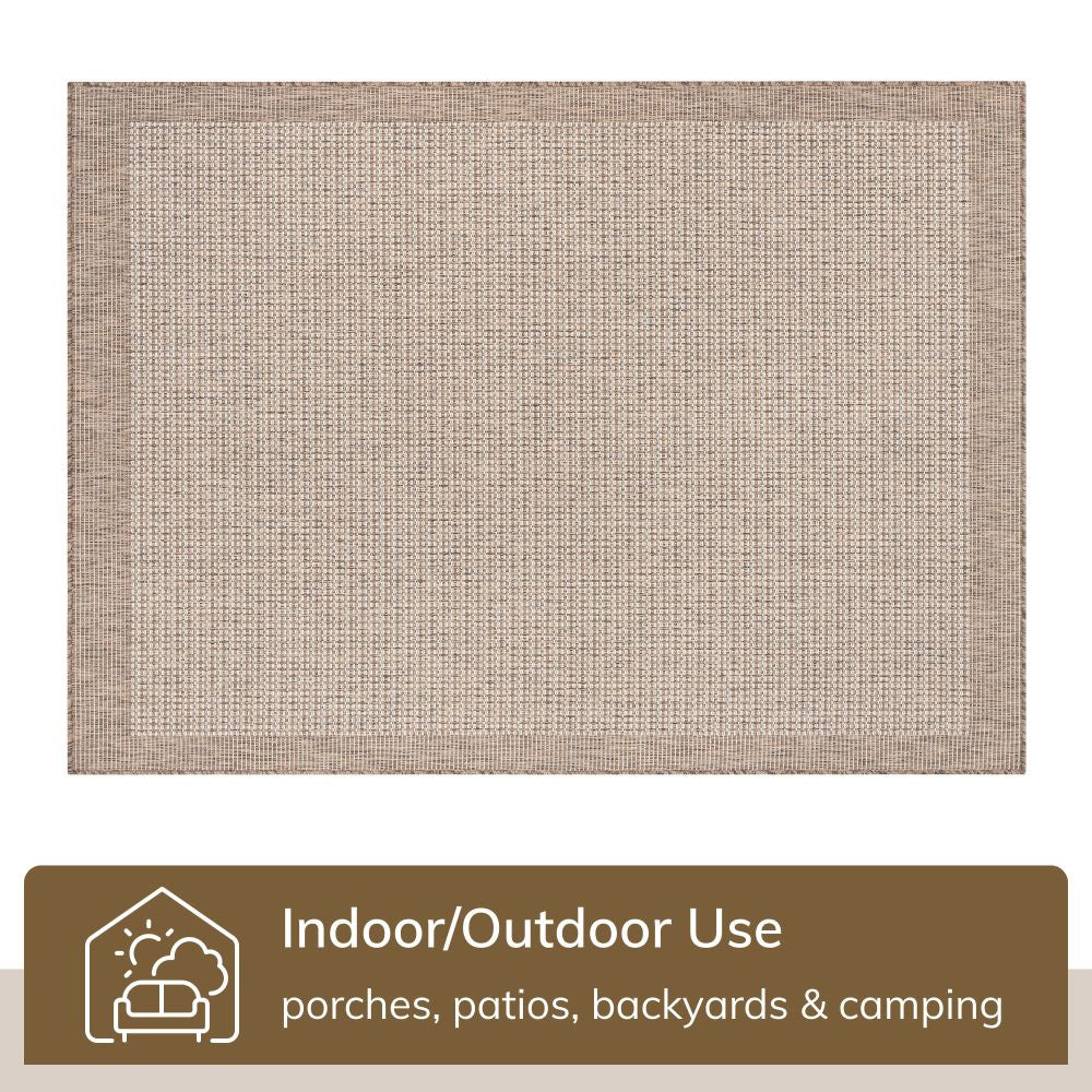 Odin Solid & Striped Border Indoor Outdoor Ivory Flatweave Rug