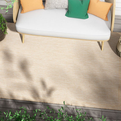 Odin Solid & Striped Border Indoor Outdoor Ivory Flatweave Rug