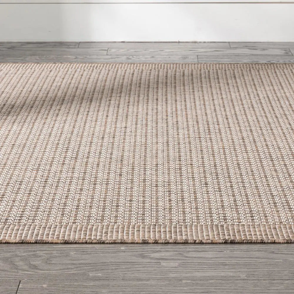 Odin Solid & Striped Border Indoor Outdoor Ivory Flatweave Rug Well Woven