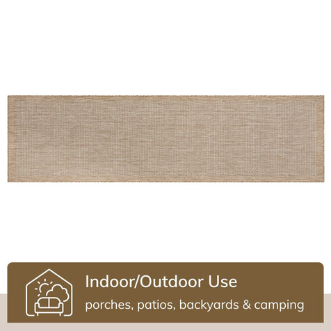 Odin Solid & Striped Border Indoor Outdoor Ivory Flatweave Rug