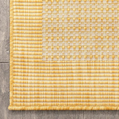 Odin Solid & Striped Border Indoor Outdoor Yellow Flatweave Rug