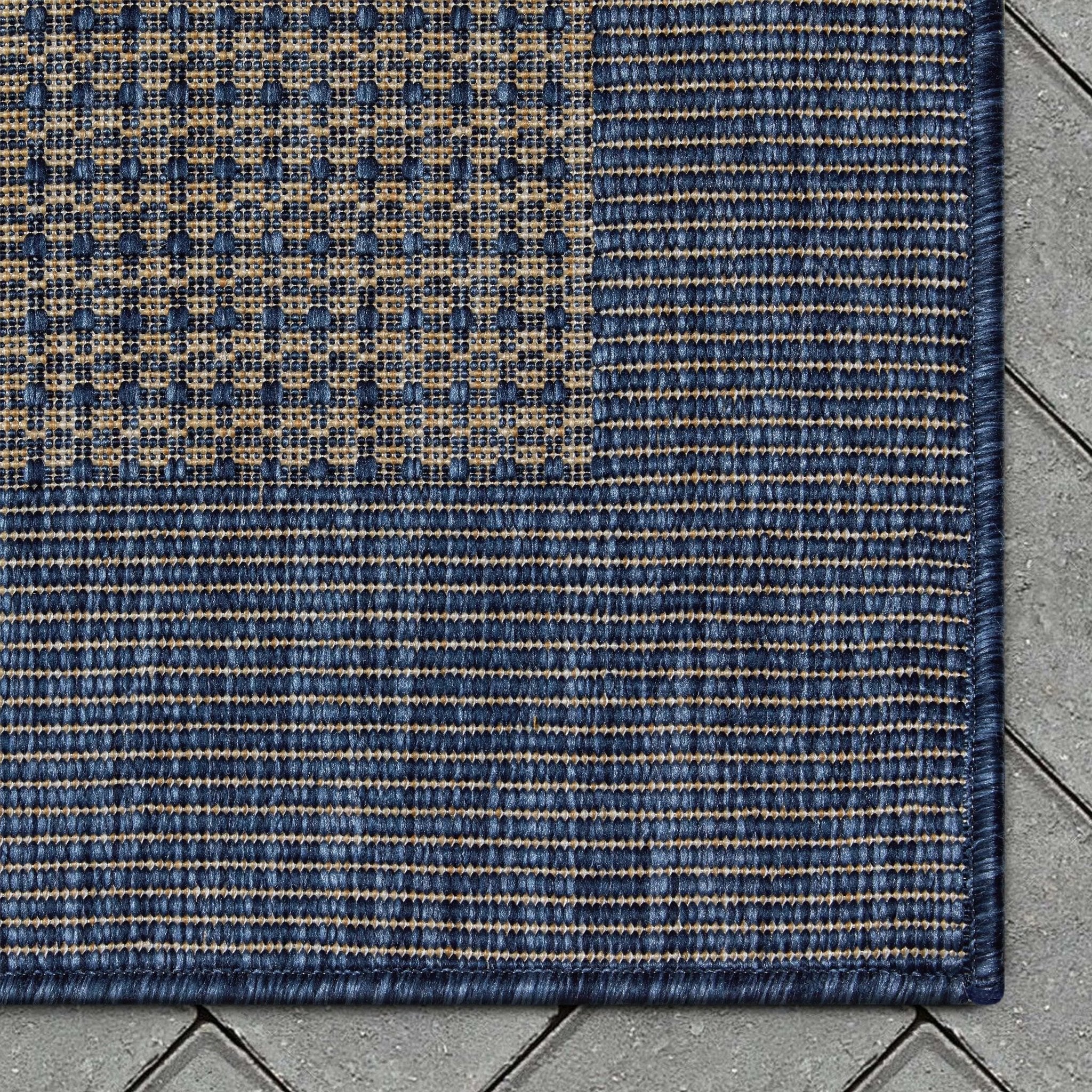 Odin Solid & Striped Border Indoor Outdoor Blue Flatweave Rug Well Woven