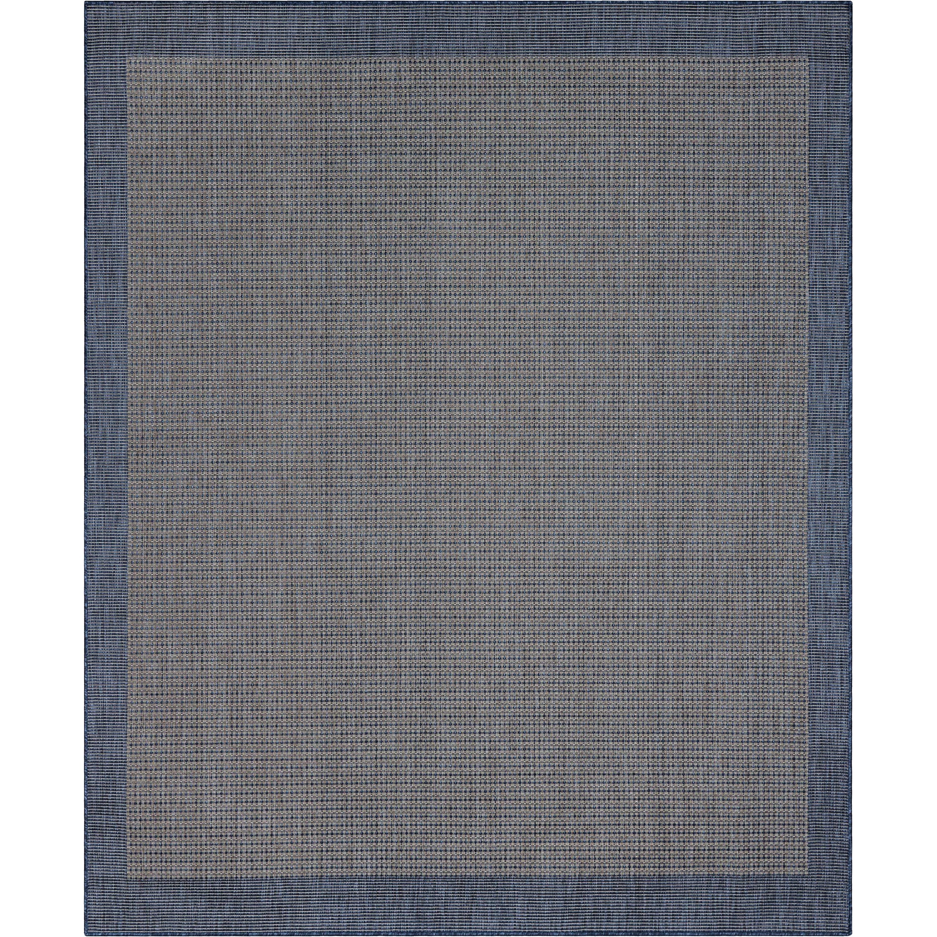 Odin Solid & Striped Border Indoor Outdoor Blue Flatweave Rug