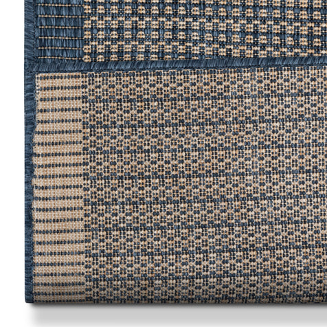 Odin Custom Size Indoor/Outdoor Runner Solid & Striped Blue 31 Inch Width x Choose Your Length Hallway Flat-Weave Runner Rug
