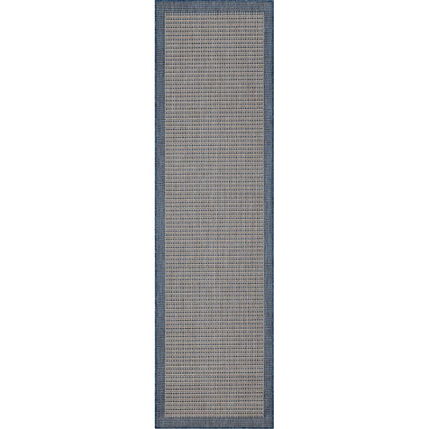 Odin Solid & Striped Border Indoor Outdoor Blue Flatweave Rug