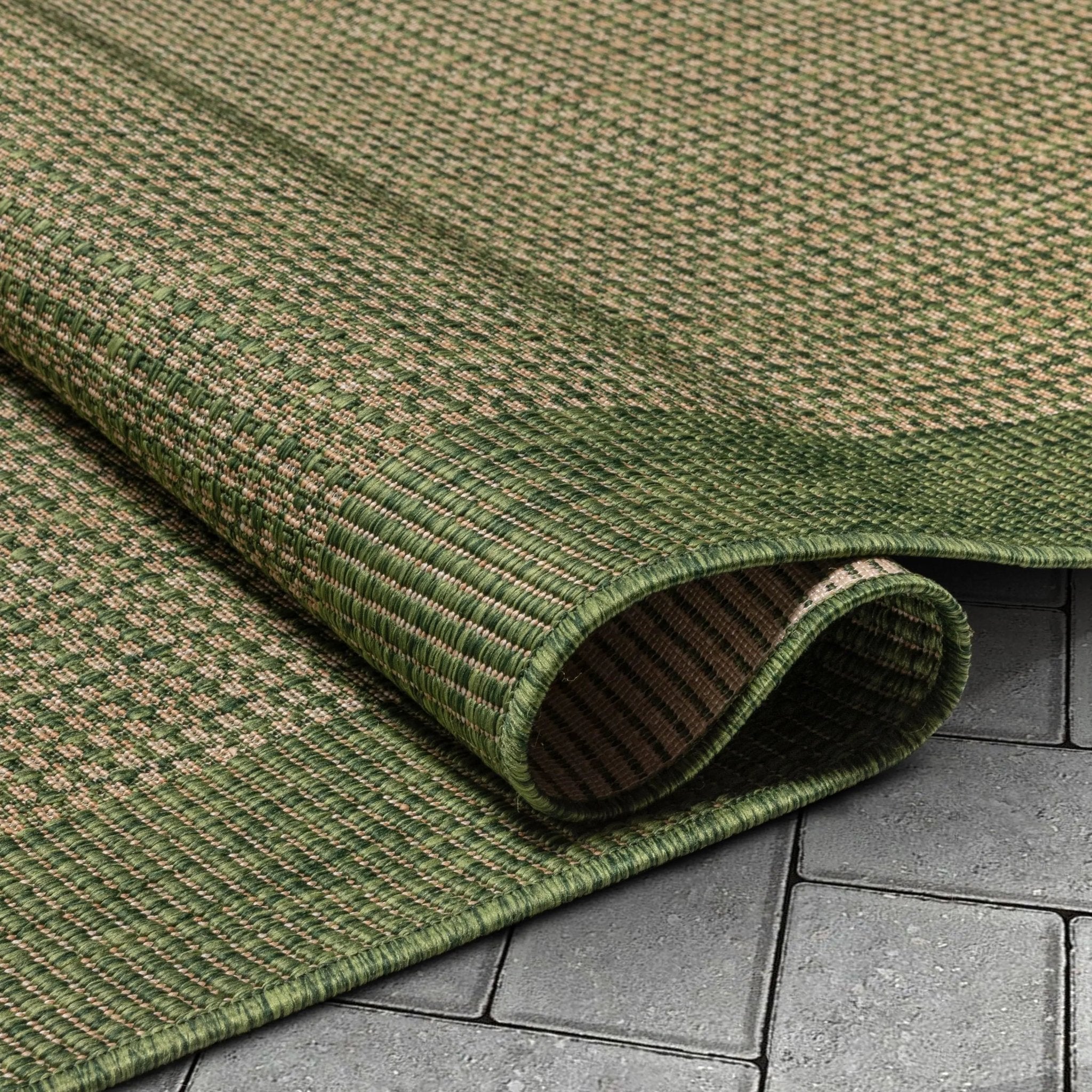 Odin Solid & Striped Border Indoor Outdoor Green Flatweave Rug Well Woven