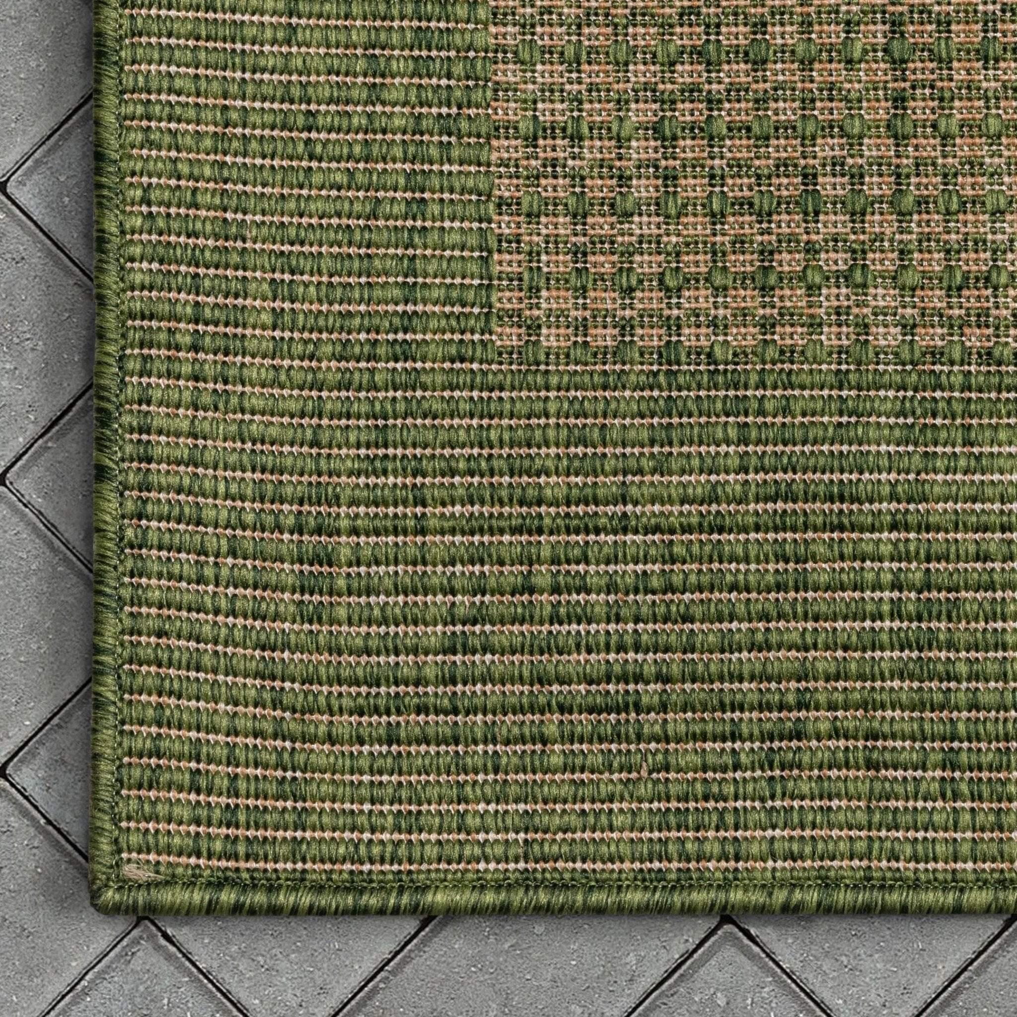 Odin Solid & Striped Border Indoor Outdoor Green Flatweave Rug Well Woven