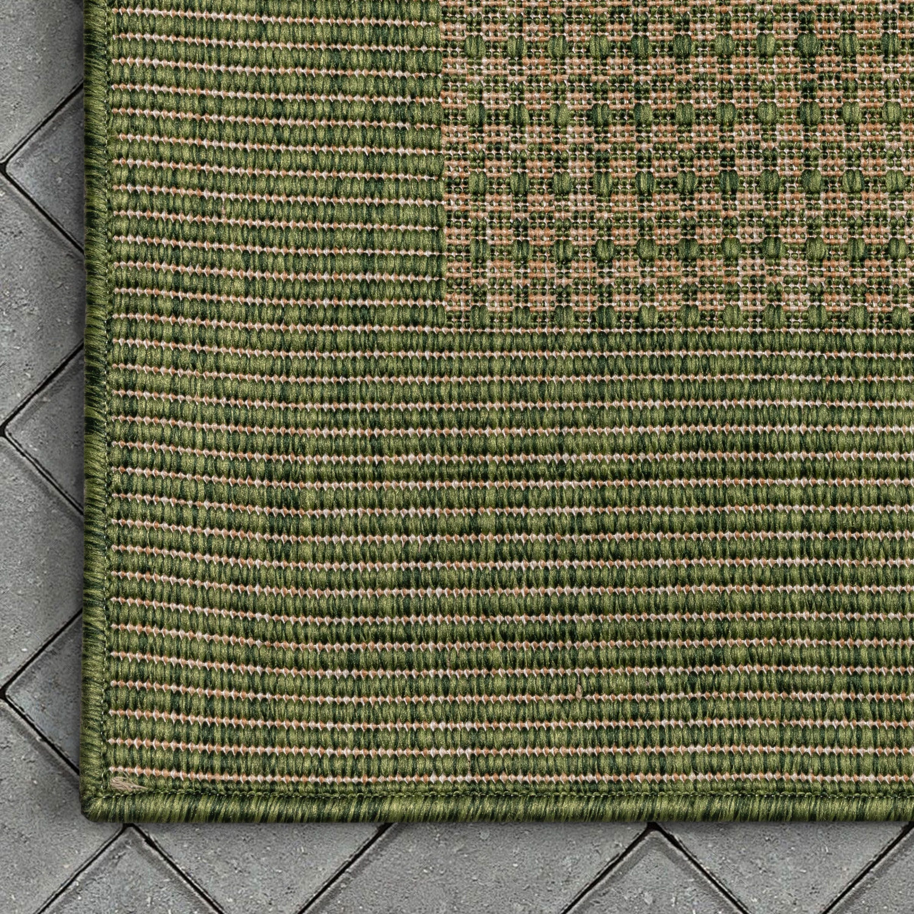 Odin Solid & Striped Border Indoor Outdoor Green Flatweave Rug