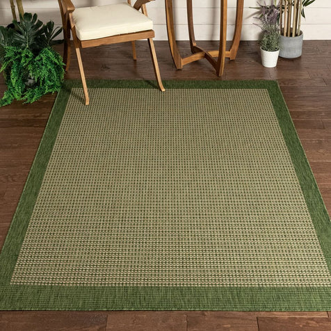 Odin Custom Size Indoor/Outdoor Runner Solid & Striped Green 31 Inch Width  x Choose Your Length Hallway Flat-Weave Runner Rug