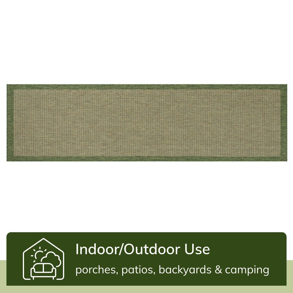 Odin Solid & Striped Border Indoor Outdoor Green Flatweave Rug