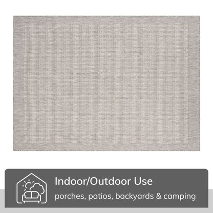 Odin Solid & Striped Border Indoor Outdoor Grey Ivory Flatweave Rug