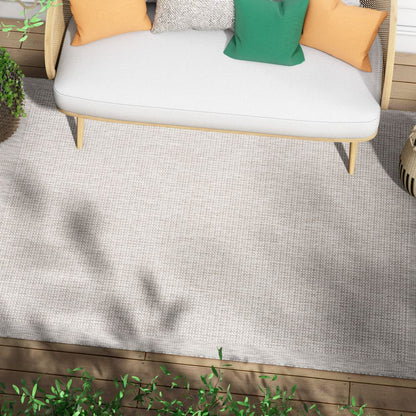 Odin Solid & Striped Border Indoor Outdoor Grey Ivory Flatweave Rug