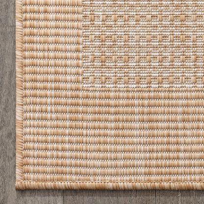 Odin Solid & Striped Border Indoor Outdoor Taupe Flatweave Rug