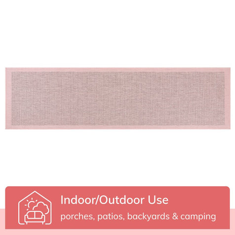 Odin Solid & Striped Border Indoor Outdoor Blush Flatweave Rug