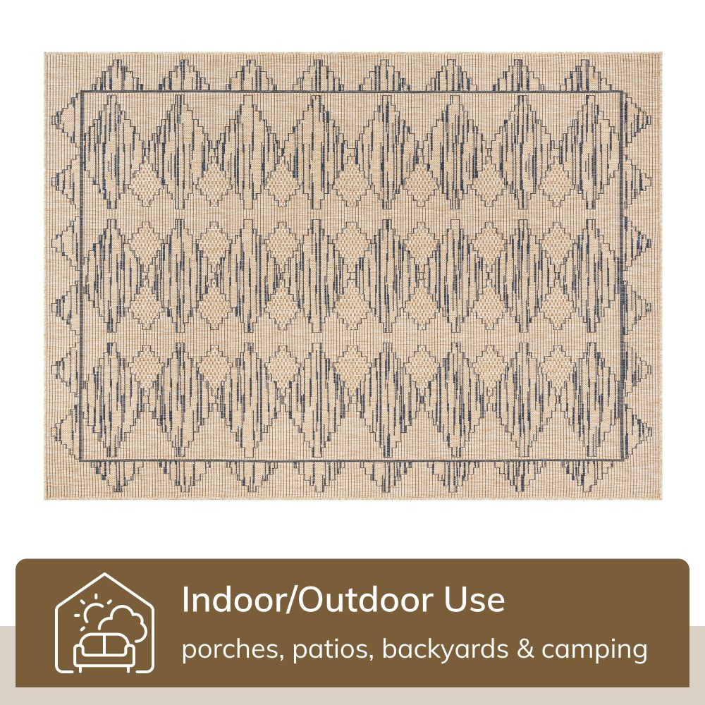 Vidar Trellis Diamond Pattern Indoor Outdoor Blue Beige Flatweave Rug Well Woven