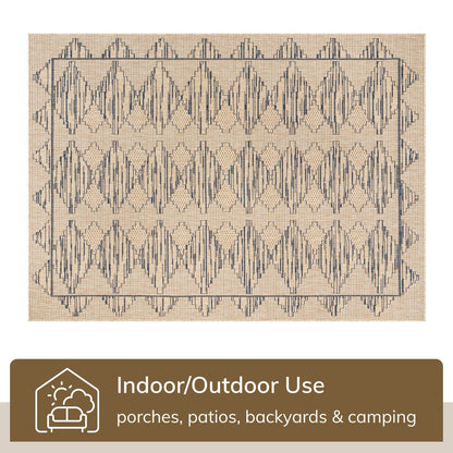 Vidar Trellis Diamond Pattern Indoor Outdoor Blue Beige Flatweave Rug