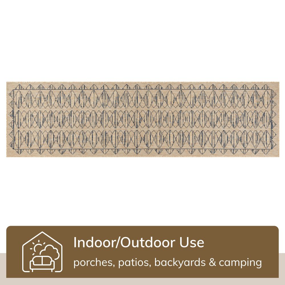 Vidar Trellis Diamond Pattern Indoor Outdoor Blue Beige Flatweave Rug