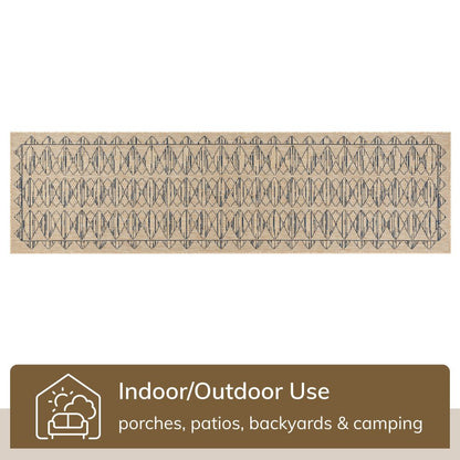 Vidar Trellis Diamond Pattern Indoor Outdoor Blue Beige Flatweave Rug