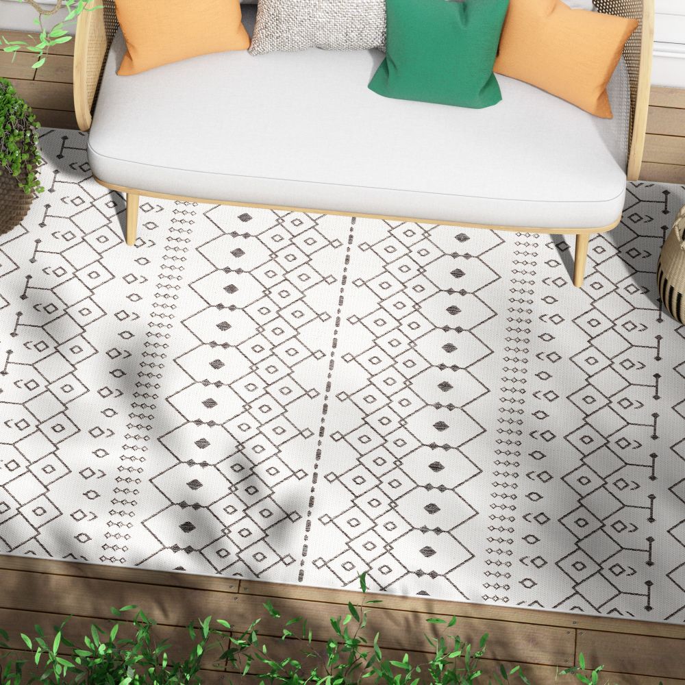 Nord Moroccan Tribal Indoor Outdoor Ivory Flatweave Rug