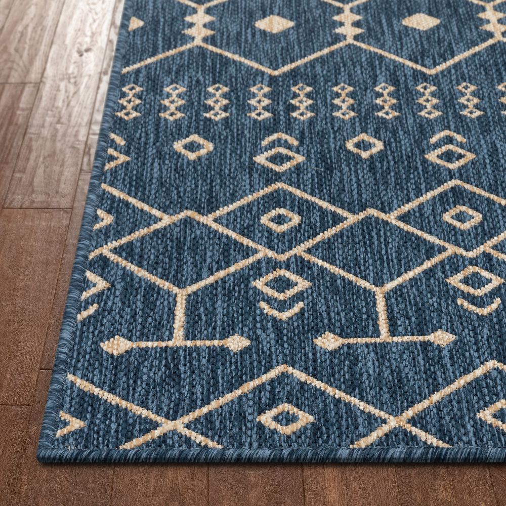 Nord Moroccan Tribal Indoor Outdoor Blue Flatweave Rug