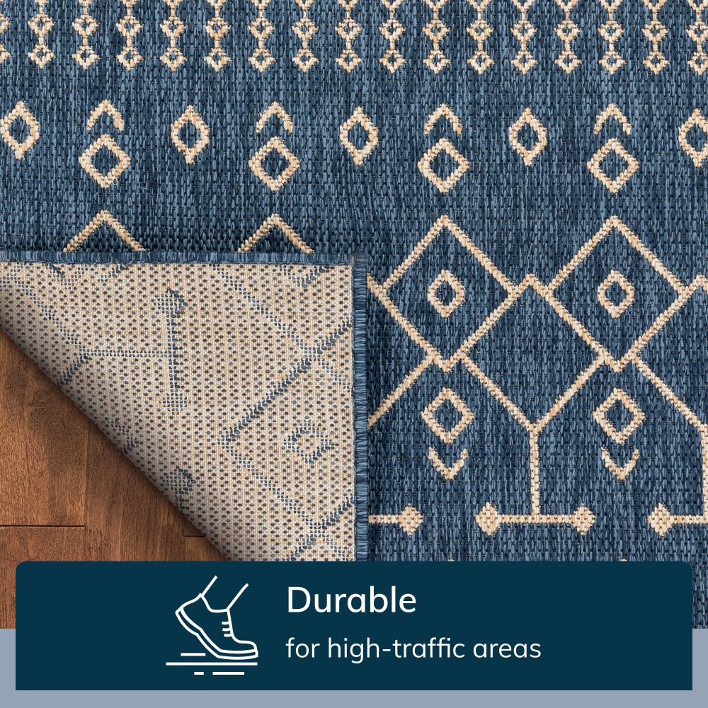 Nord Moroccan Tribal Indoor Outdoor Blue Flatweave Rug