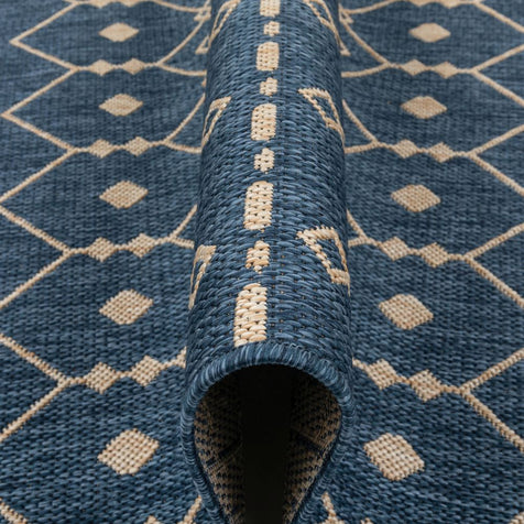 Nord Moroccan Tribal Indoor Outdoor Blue Flatweave Rug