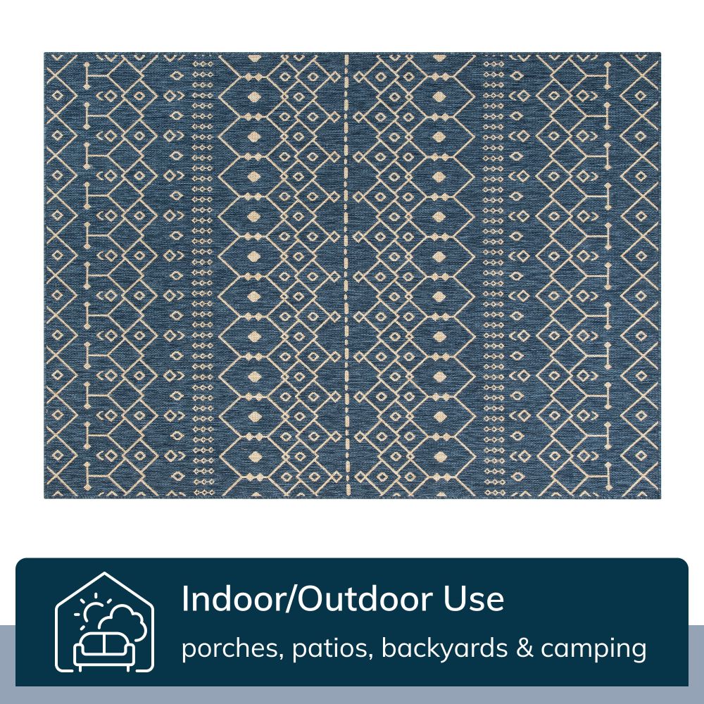 Nord Moroccan Tribal Indoor Outdoor Blue Flatweave Rug