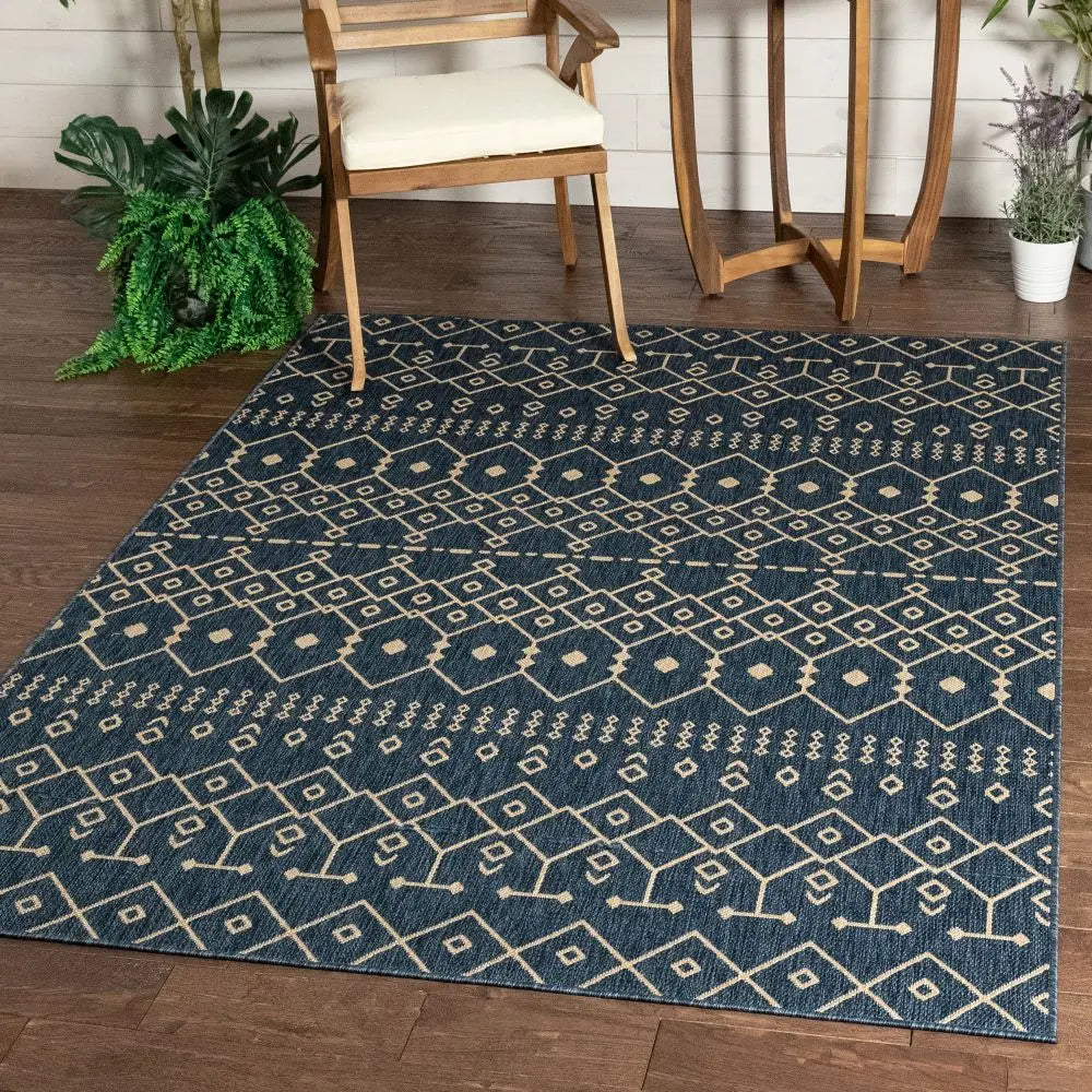 Nord Moroccan Tribal Indoor Outdoor Blue Flatweave Rug Well Woven