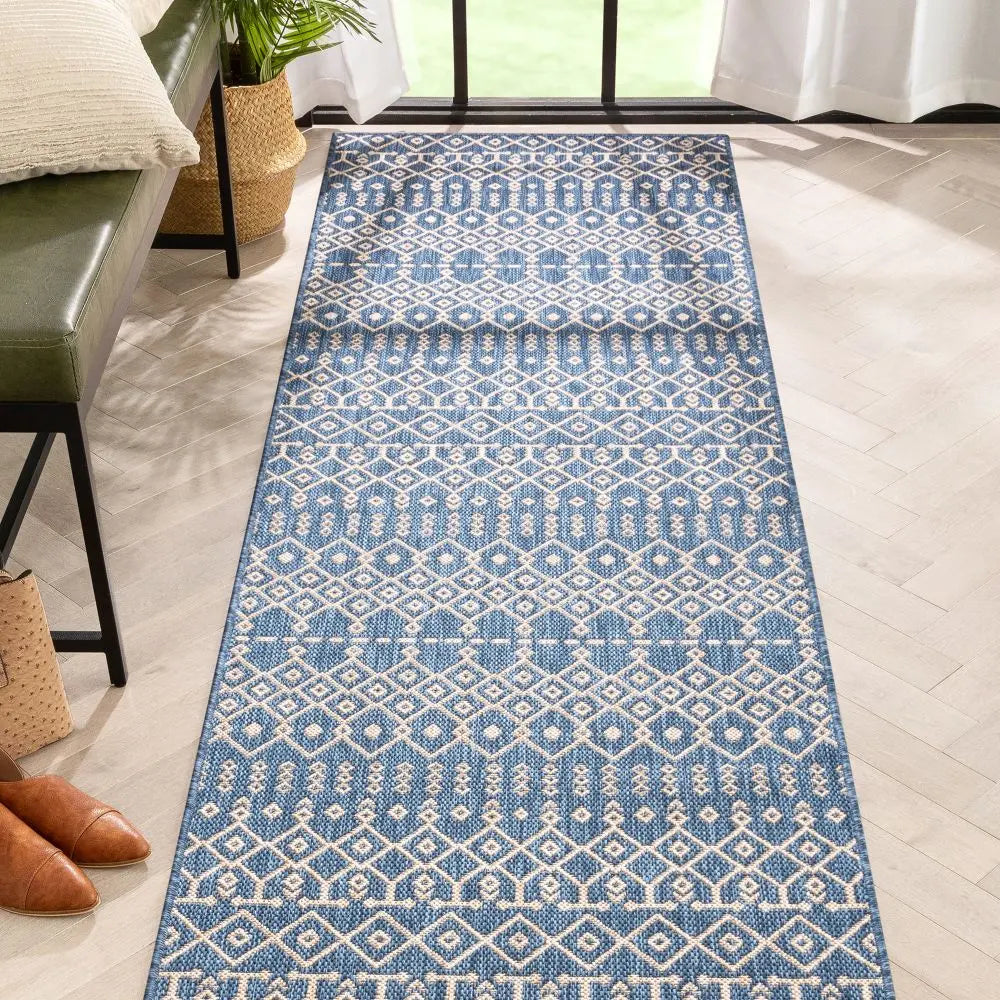 Nord Moroccan Tribal Indoor Outdoor Blue Flatweave Rug Well Woven